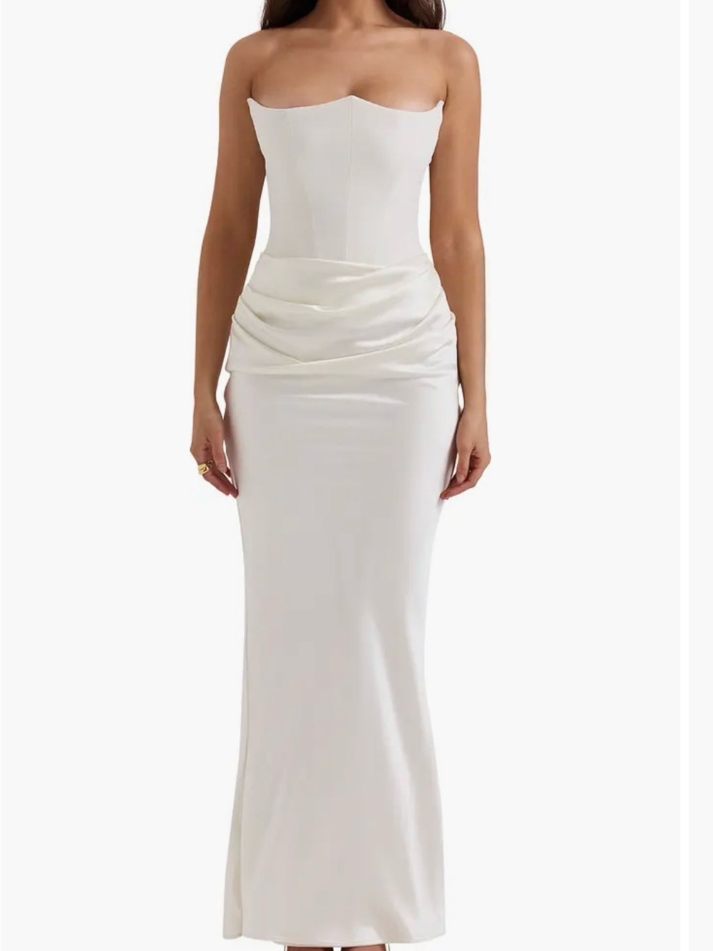 House of CB Ivory Strapless Satin Drape Maxi Dress